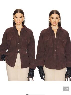 Helsa Oversized Goat Suede Button-Front Shacket Jacket in Dark Brown